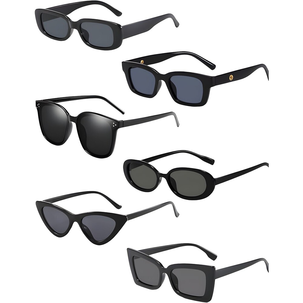 6-Pack Trendy Black Sunglasses โ Cat Eye, Oval, Round, Square, Rectangle Styles